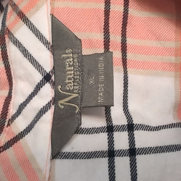 Natural Reflections Peach Grey Plaid Long Sleeve Button Up Size Extra Large - Picture 2 of 6